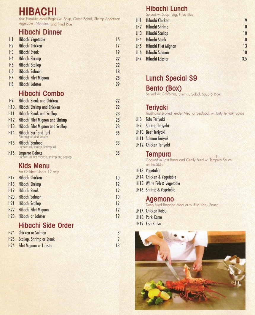 MEI Japanese Steak House & Sushi Restaurant in Hackensack Menu
